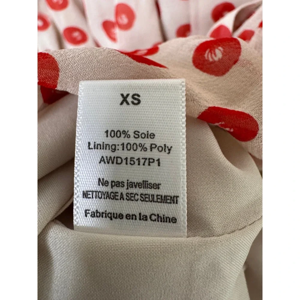 The Addison Story Anthropologie 100% Silk Red Dot Mini Dress XS Ruched Sleeve